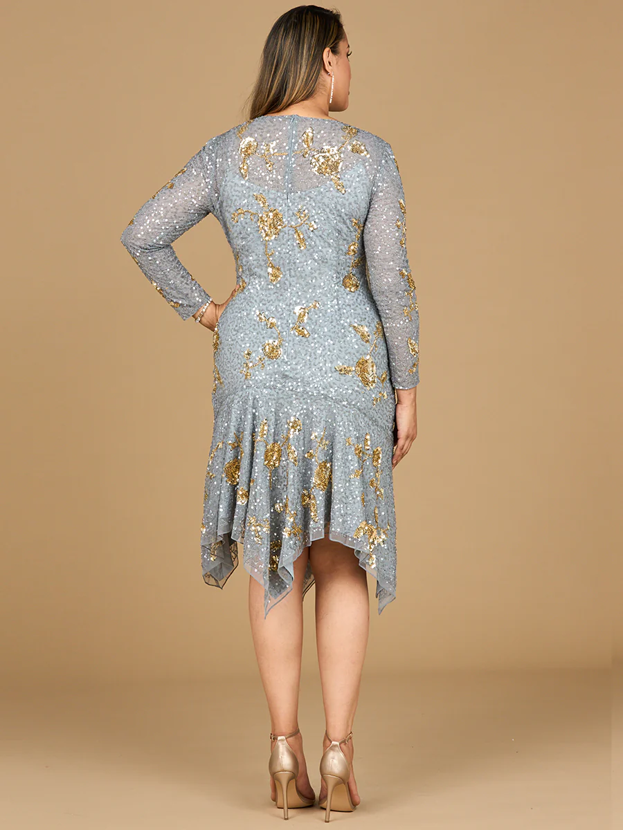 Beaded Midi Dress with Asymmetrical Hem - Image 4