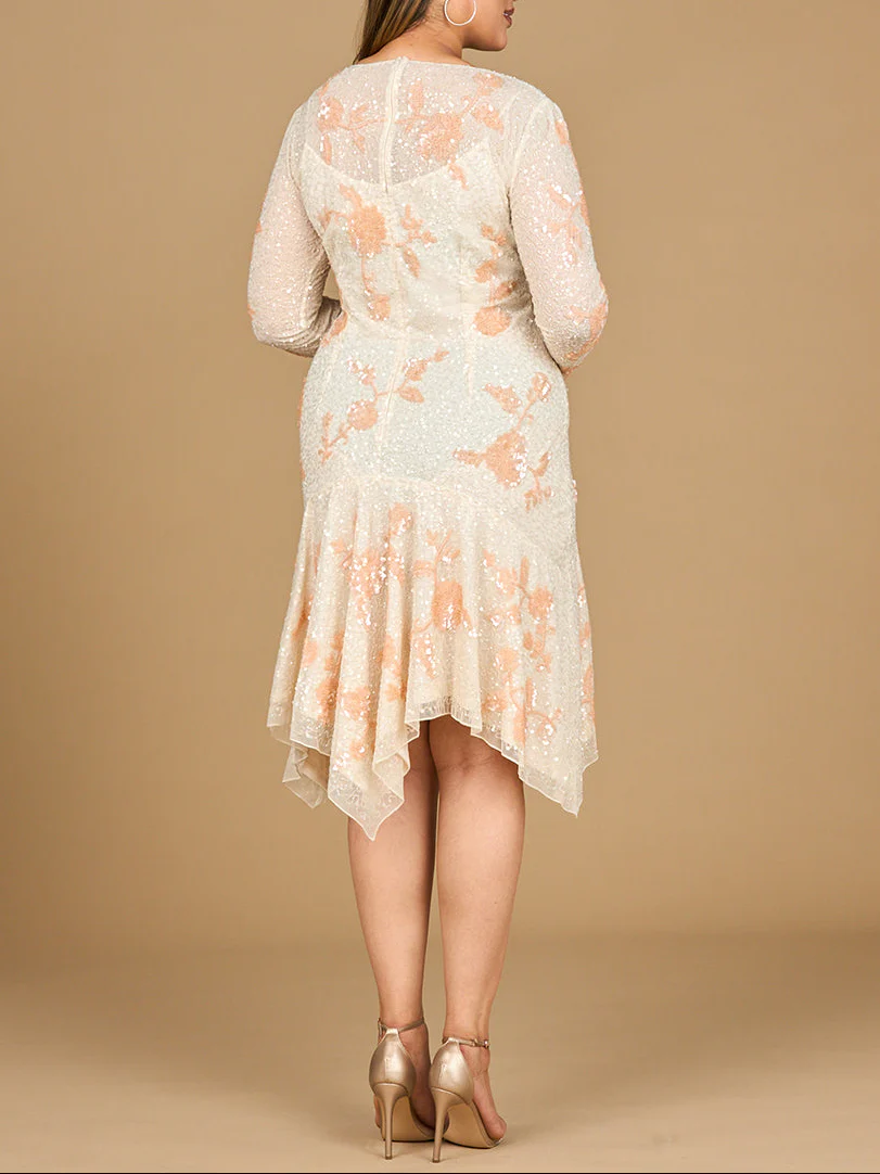 Beaded Midi Dress with Asymmetrical Hem - Image 5