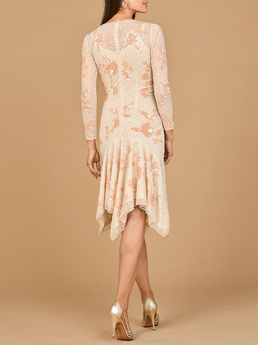 Beaded Midi Dress with Asymmetrical Hem - Image 6