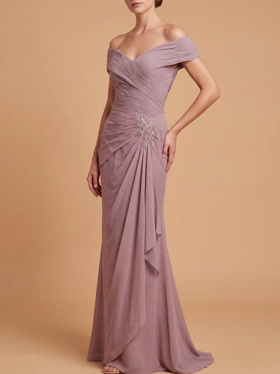 Off Shoulder Elegant Chiffon Gown - Image 2