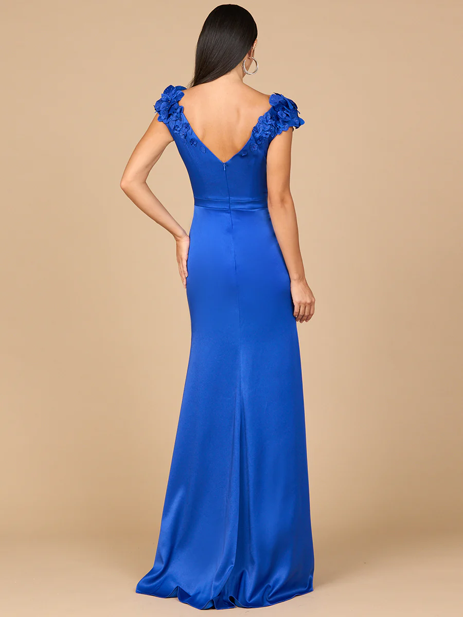 V-Neck, Satin Backed Crepe Gown - Image 3