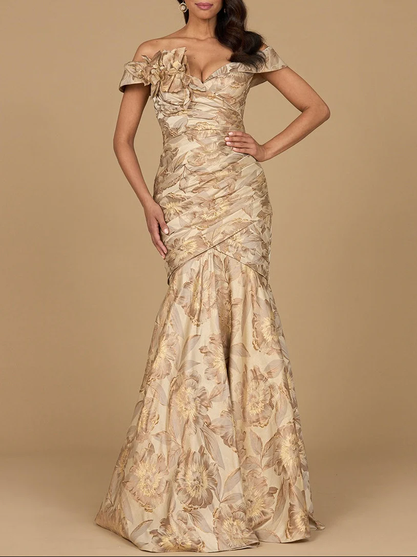Off Shoulder Brocade Mermaid Gown