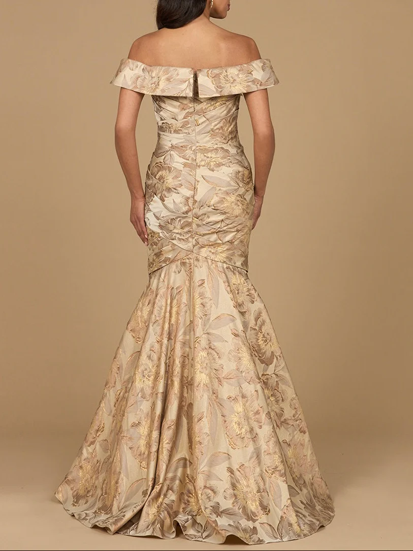 Off Shoulder Brocade Mermaid Gown - Image 2