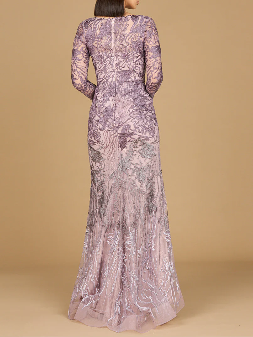 Long Sleeve V-Neck Mermaid Gown - Image 2