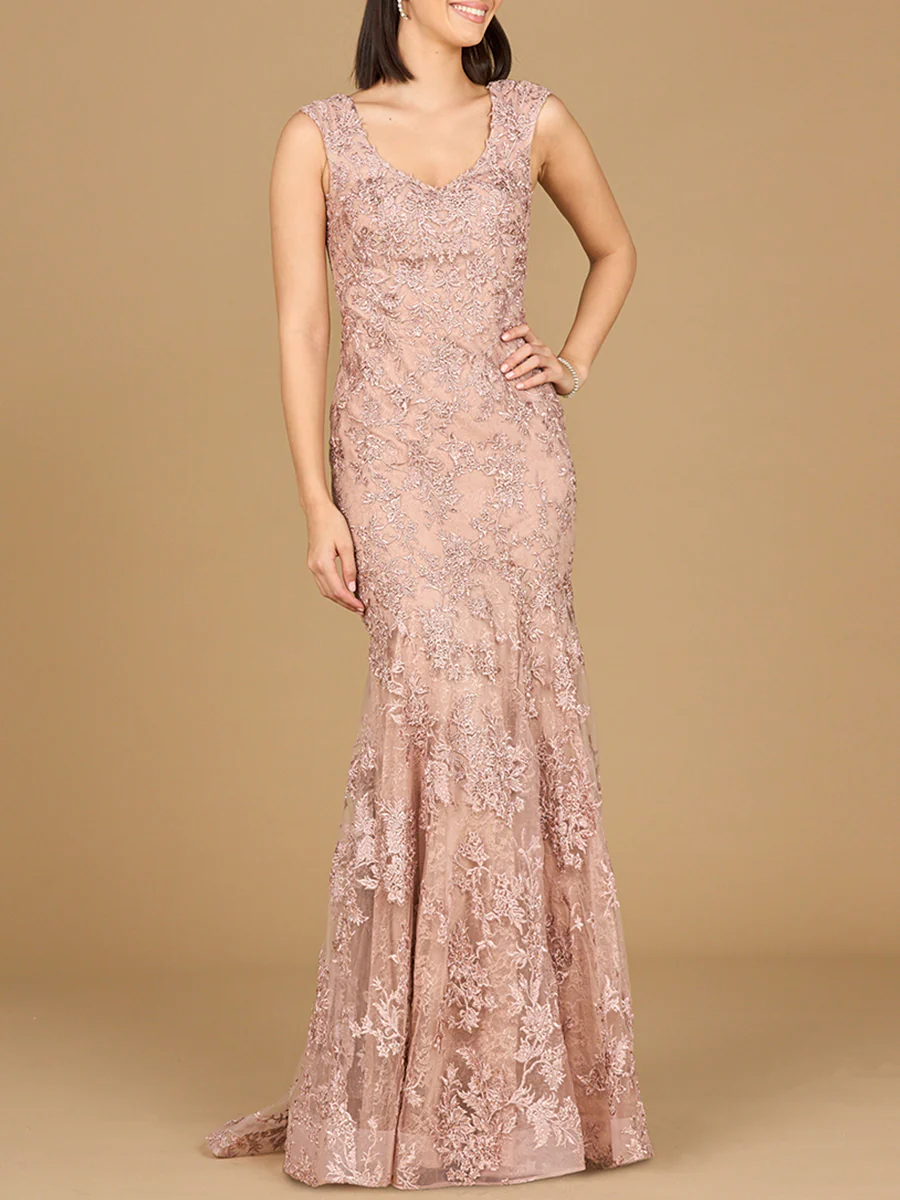 Sleeveless Mermaid Lace Embroidered Gown - Image 2