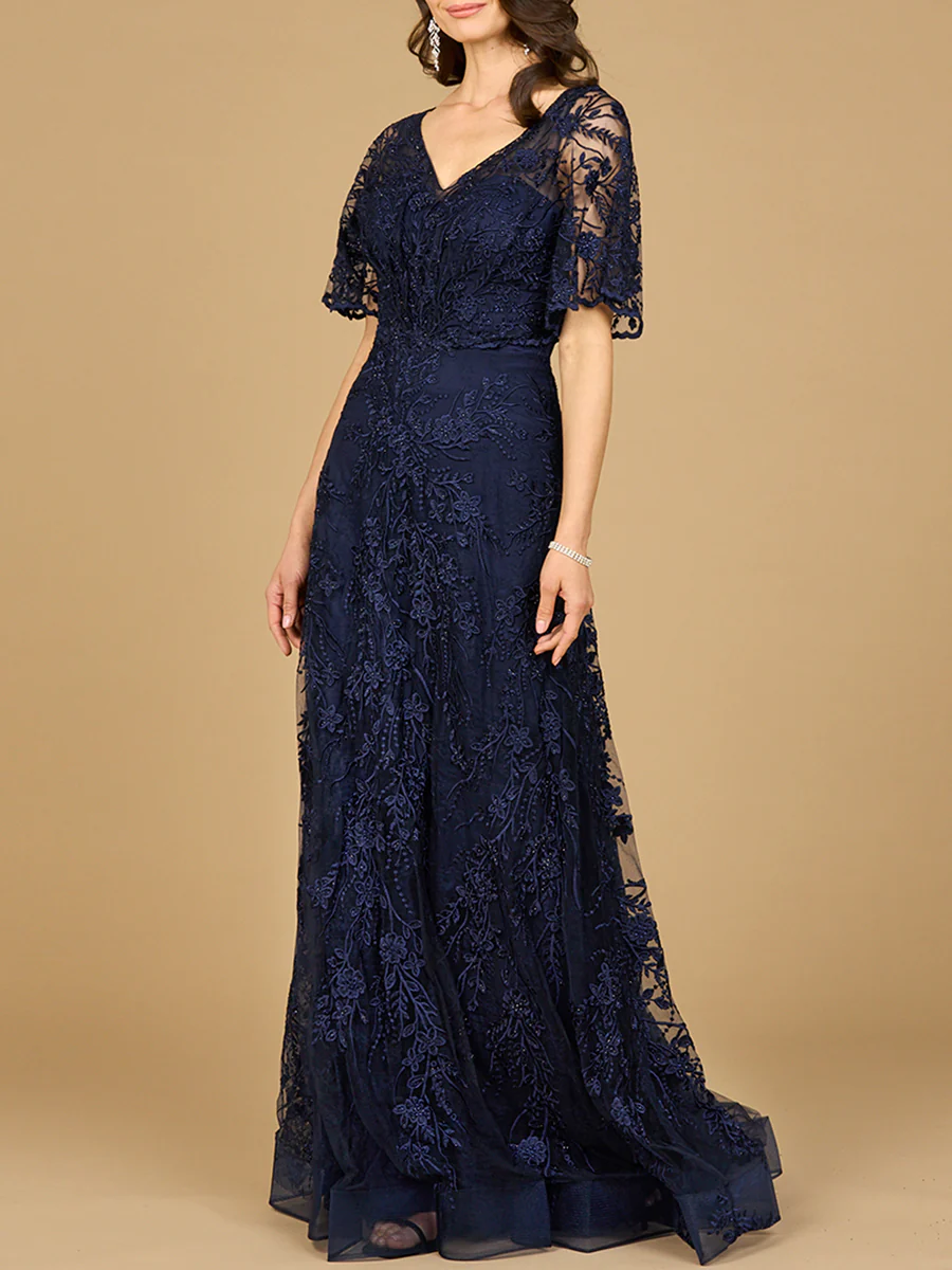 Elegant Cape Sleeve A-line Gown - Image 2