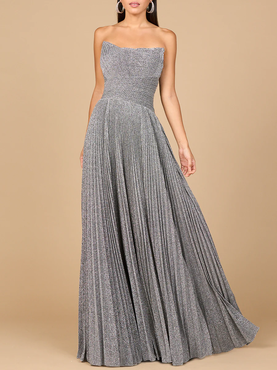 Flowing Pleated, Strapless Dress - Image 2