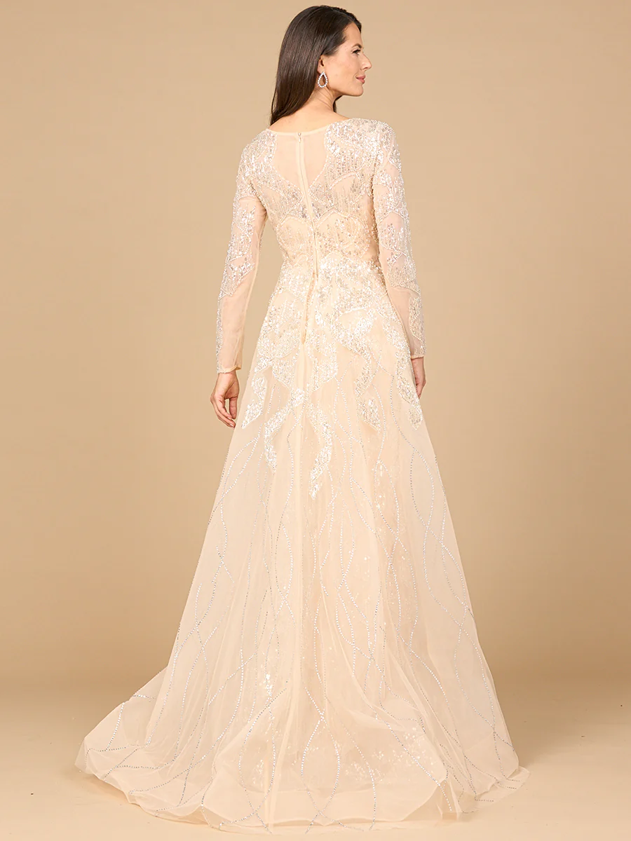 Long Sleeve Gown with Overskirt & High Neck - Image 5