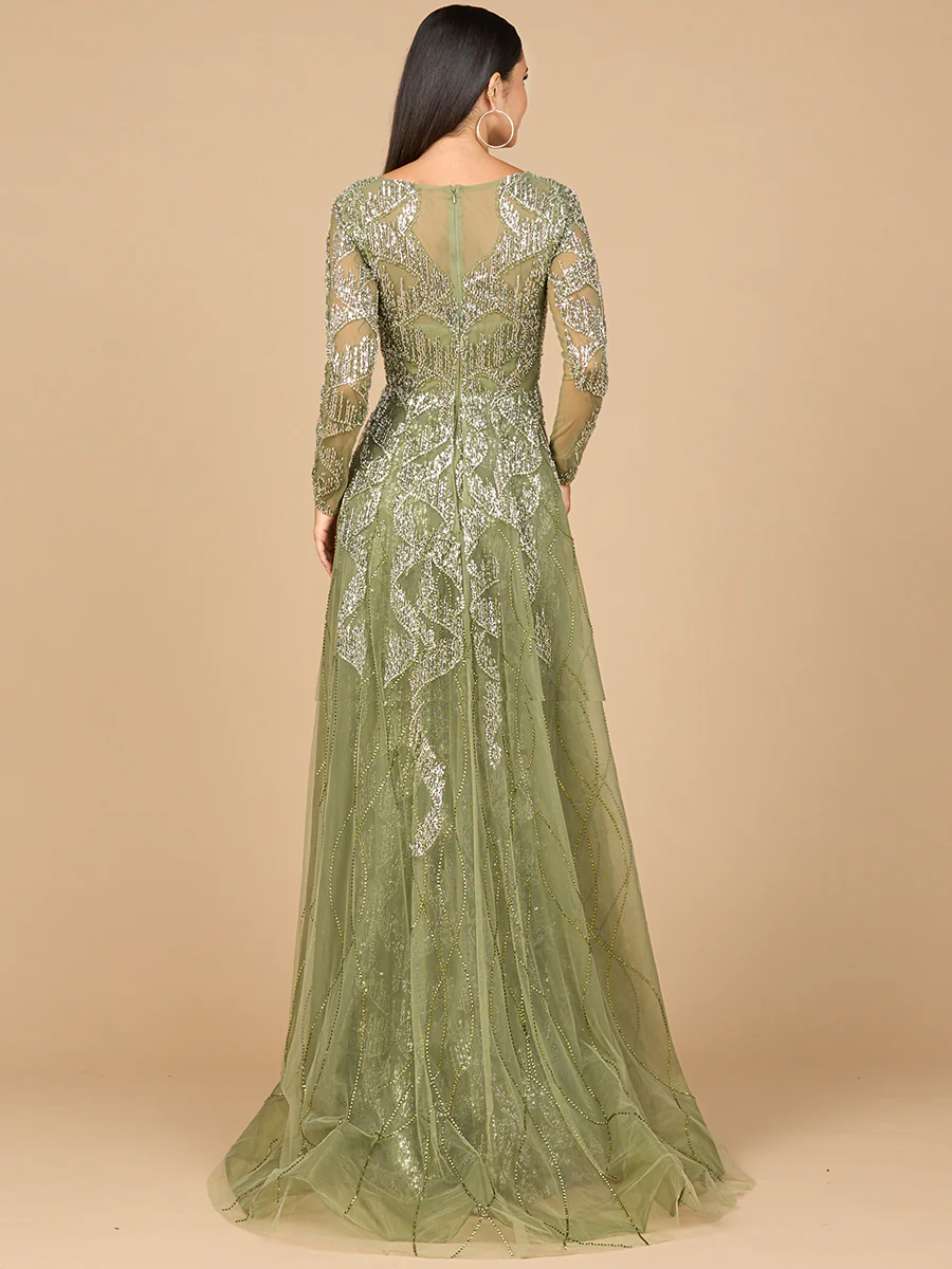 Long Sleeve Gown with Overskirt & High Neck - Image 6