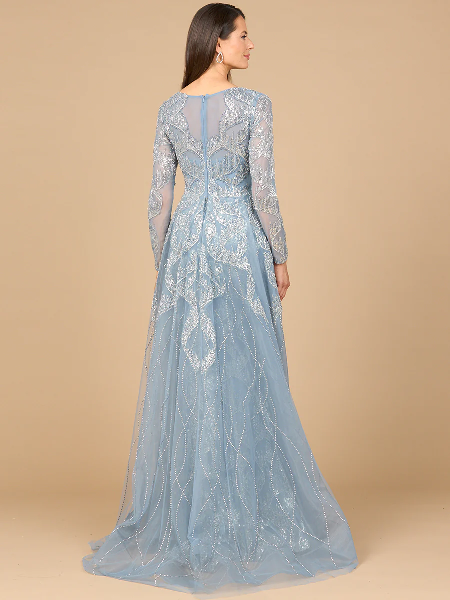 Long Sleeve Gown with Overskirt & High Neck - Image 7