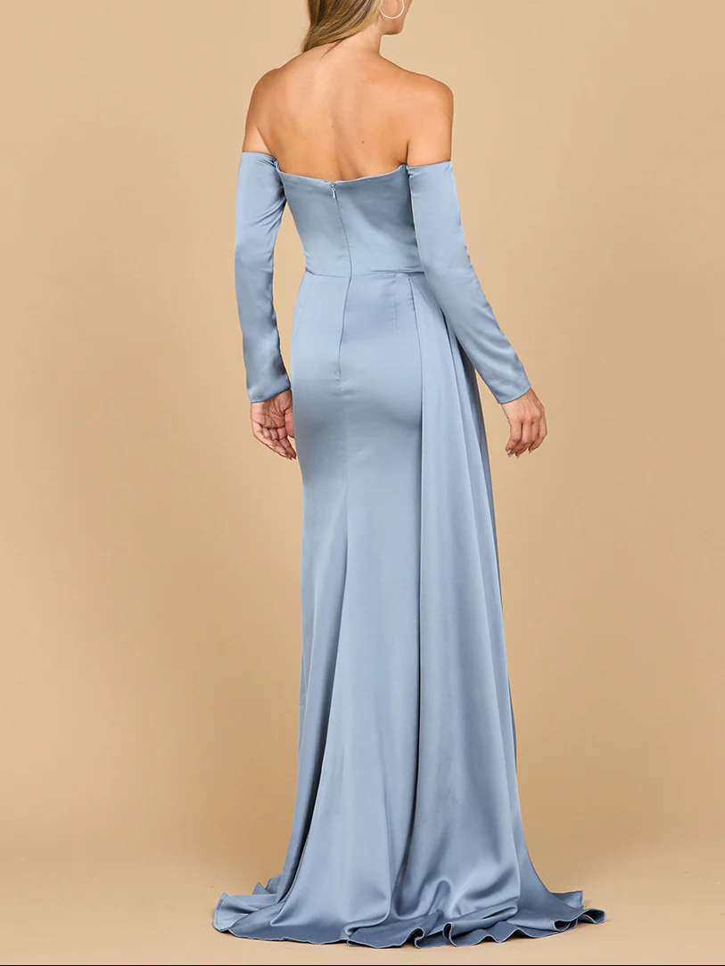 Lara 28936 - Off Shoulder Satin Dress with Beaded Details - Image 2