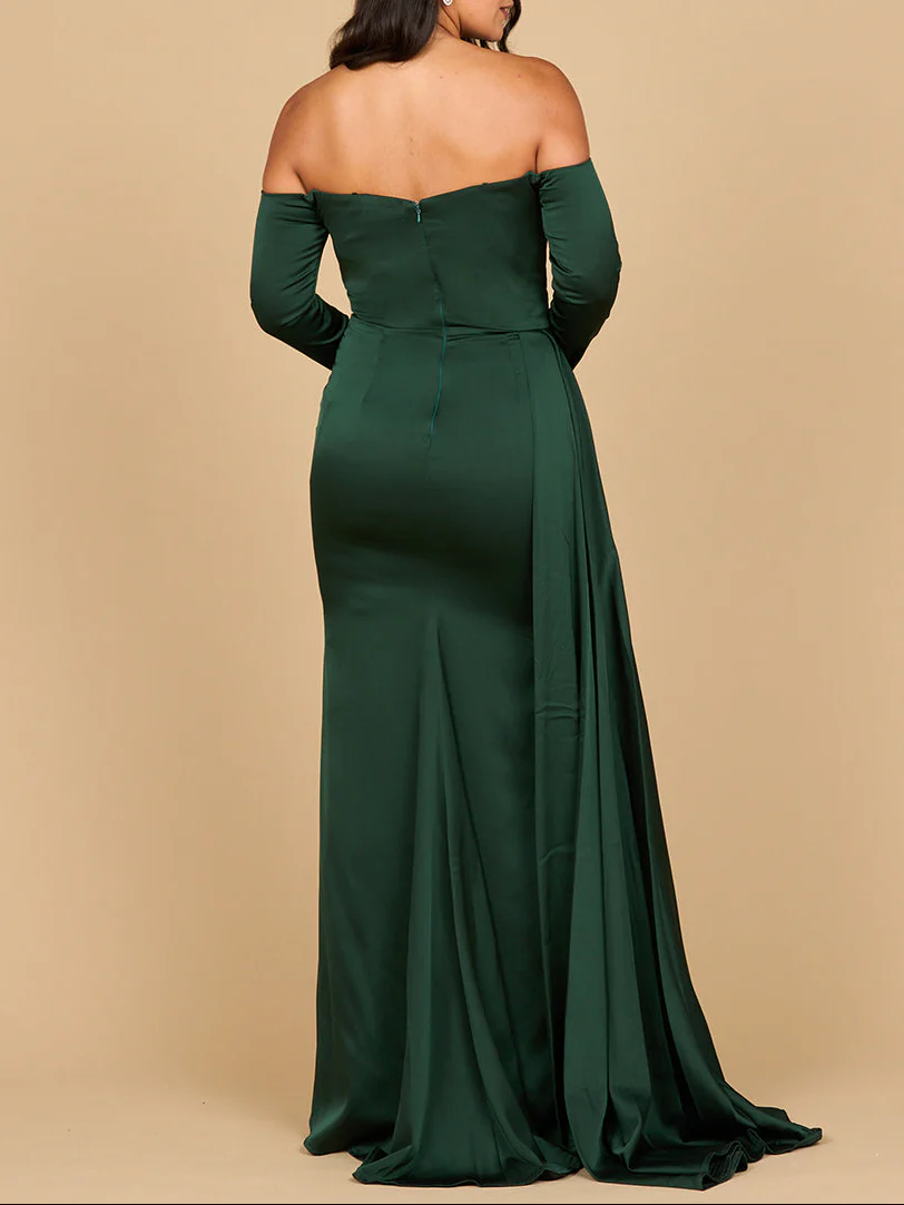 Lara 28936 - Off Shoulder Satin Dress with Beaded Details - Image 4