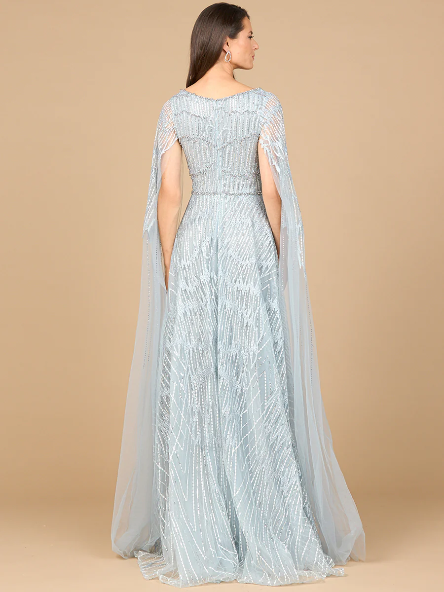Embellished Gown with Cape Sleeves - Image 2