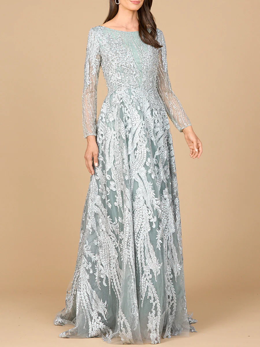 Long Sleeve, Modest Beaded Gown | 28939