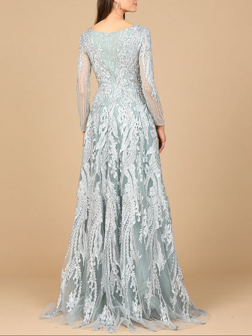 Long Sleeve, Modest Beaded Gown | 28939 - Image 2