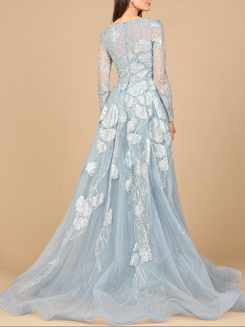 Long Sleeve Lace Gown with Overskirt - Image 2