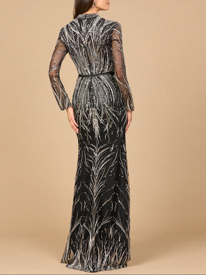 Mandarin V-Neck Gown with Long Sleeves - Image 3