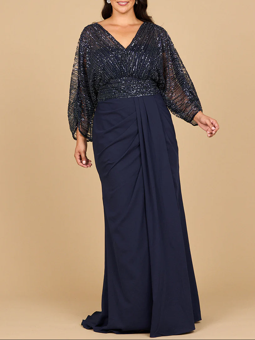 Lara 28950- Draped Skirt Gown with Cape Sleeves - Image 2