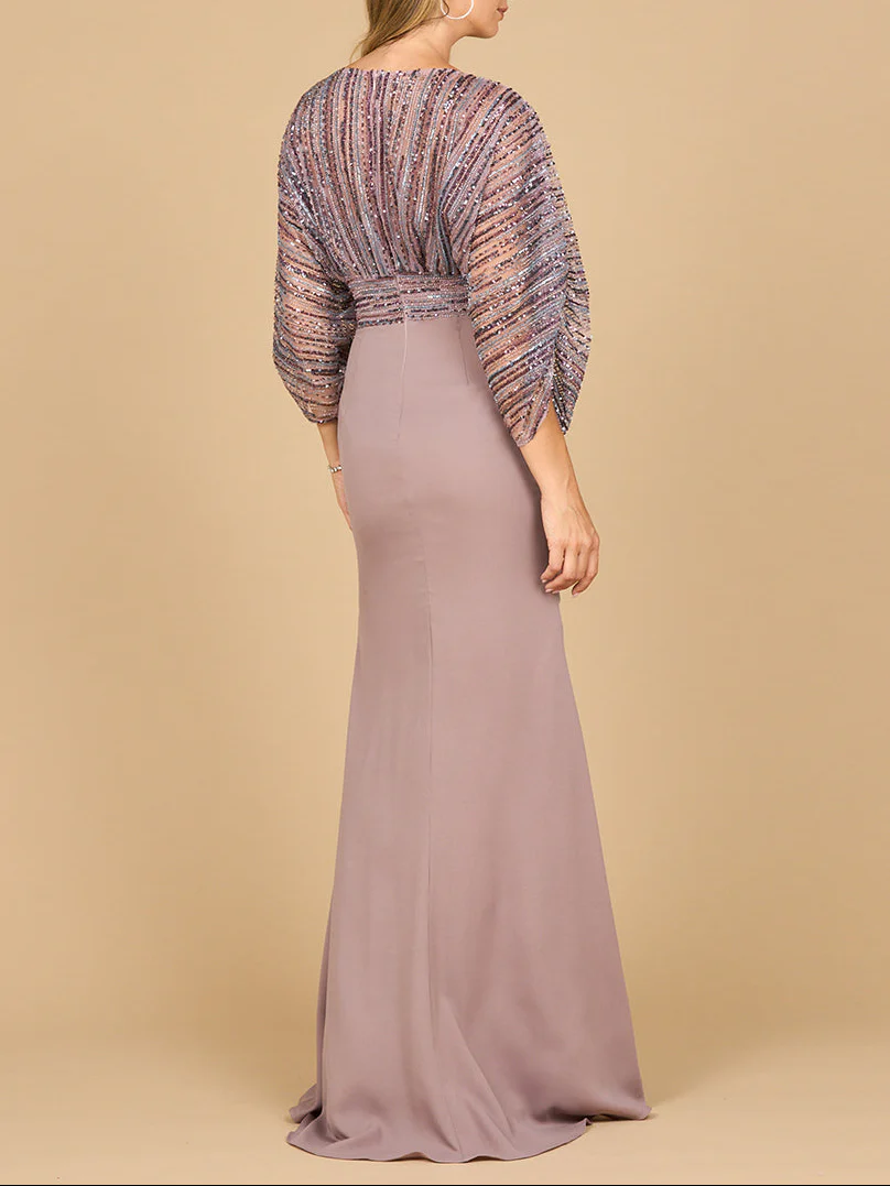 Lara 28950- Draped Skirt Gown with Cape Sleeves - Image 3