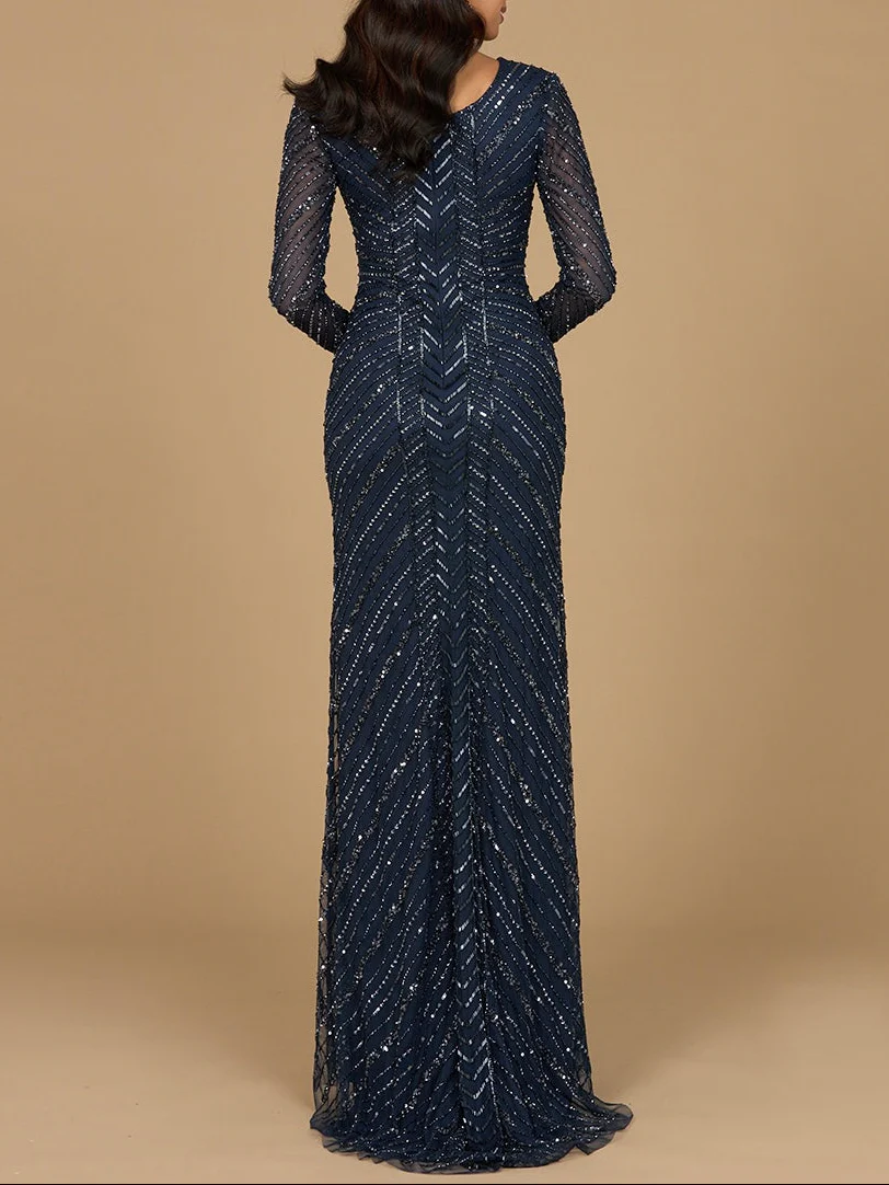Long Sleeve Linear Focus Beaded Gown - Image 2