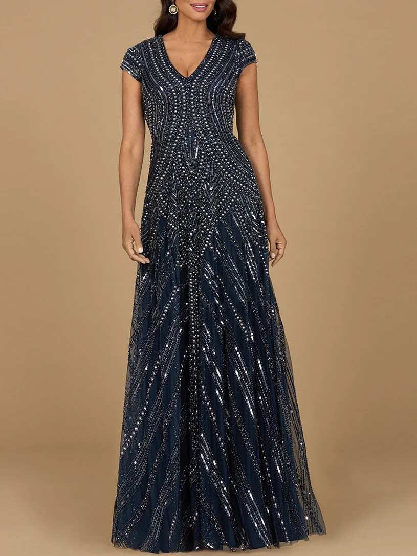 Cap Sleeve Beaded A-Line Gown - Image 2