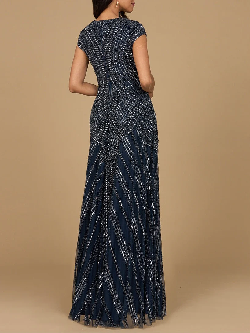 Cap Sleeve Beaded A-Line Gown - Image 3