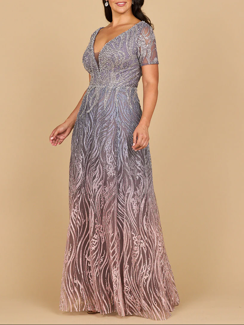 Lara 28961 - Short Sleeve V-Neck Beaded Ballgown - Image 2