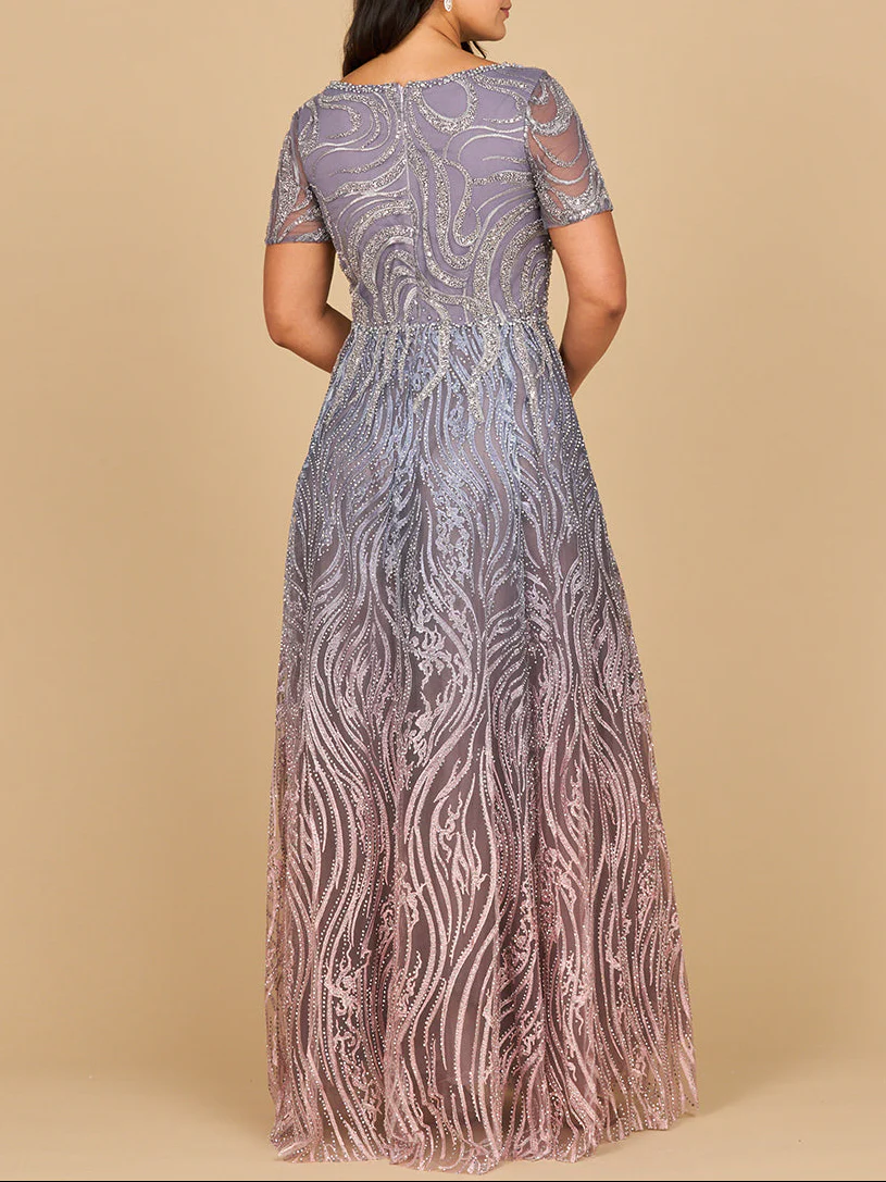 Lara 28961 - Short Sleeve V-Neck Beaded Ballgown - Image 3