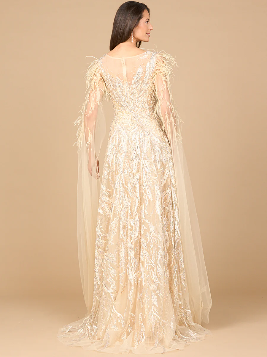 V-Neck Lace Gown with Cape Sleeves - Image 2