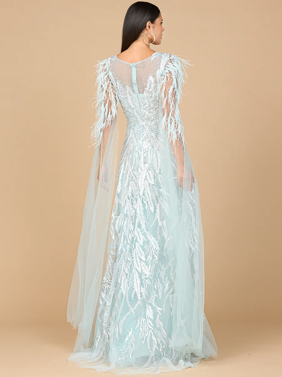 V-Neck Lace Gown with Cape Sleeves - Image 4