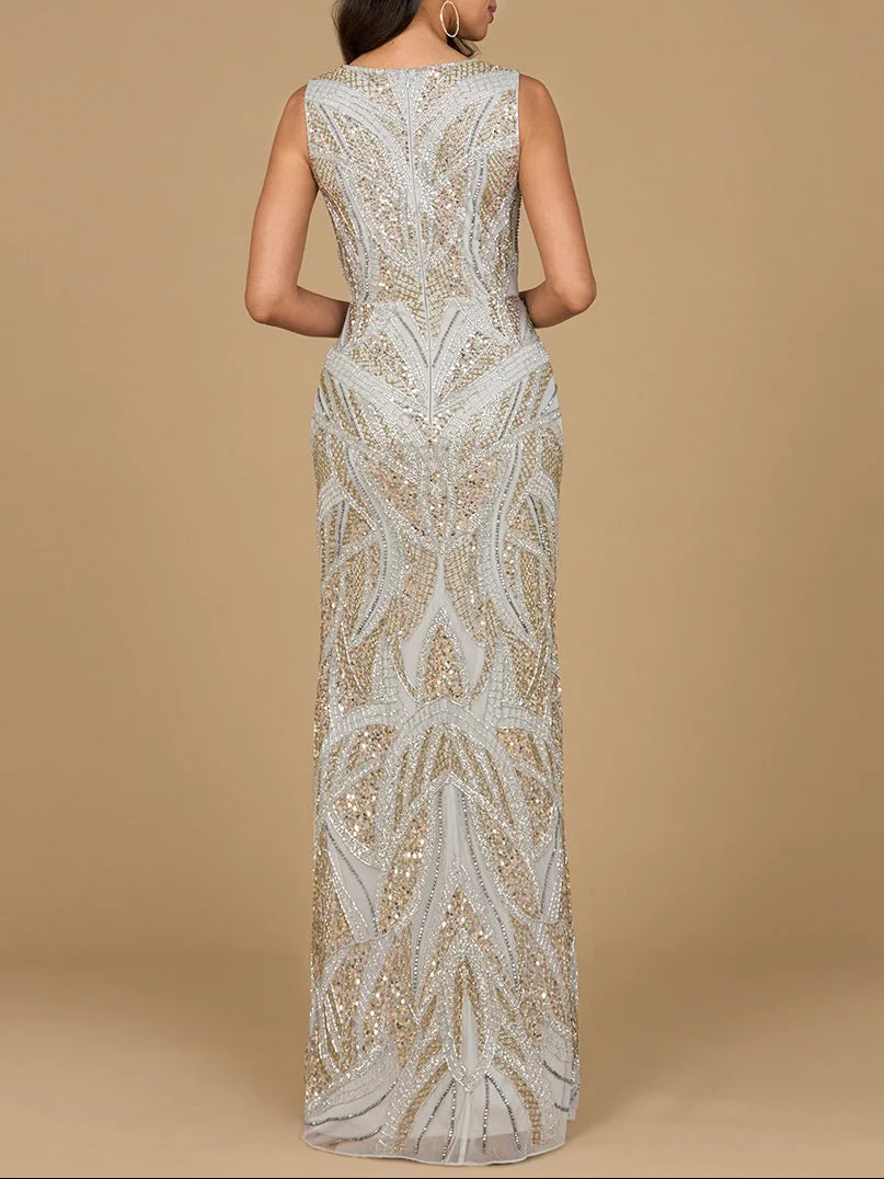 Beaded V-Neck Gown - OUTLET - Image 2
