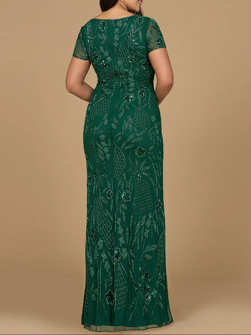 V-Neck, Short Sleeve Beaded Gown - Image 4