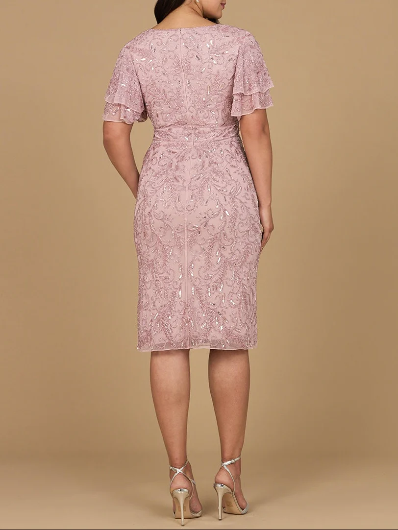 Beaded Midi Dress with Cape Sleeves - Image 3