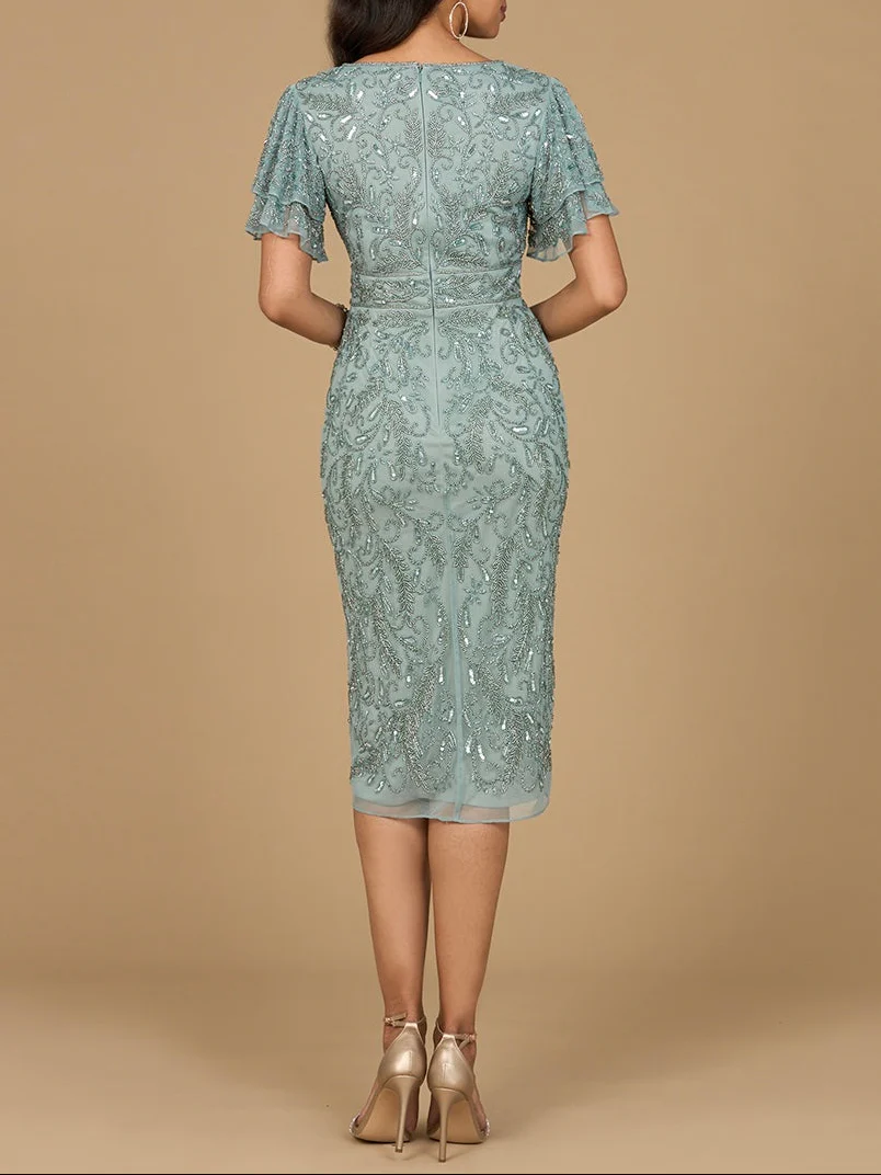 Beaded Midi Dress with Cape Sleeves - Image 4