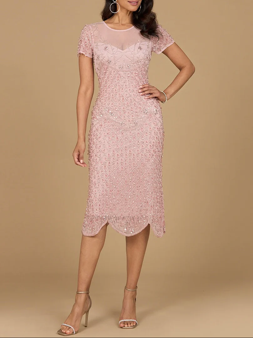 Beaded Midi Dress with Cap Sleeves