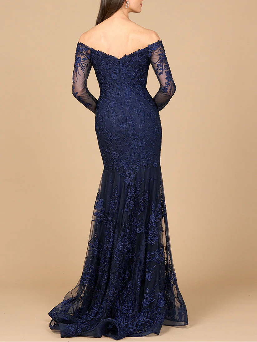 Off Shoulder Long Sleeve Mermaid Gown - Image 2
