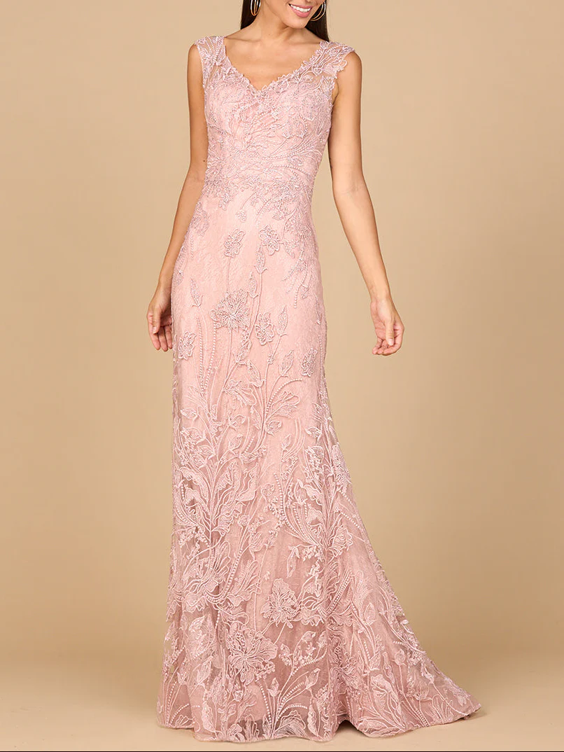 Overskirt Lace Fitted V-Neck Gown - Image 3