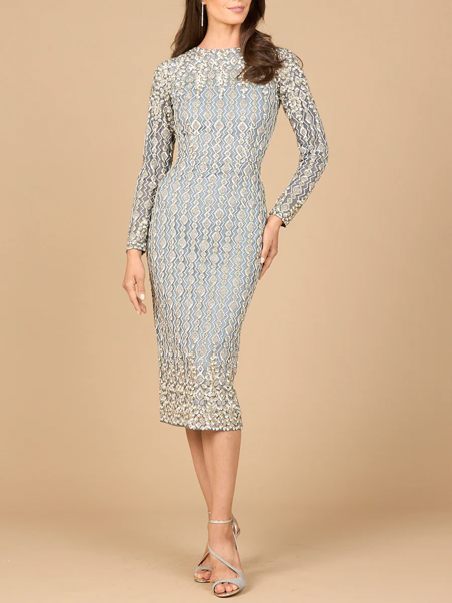 Beaded Midi Dress with Long Sleeves - Image 2