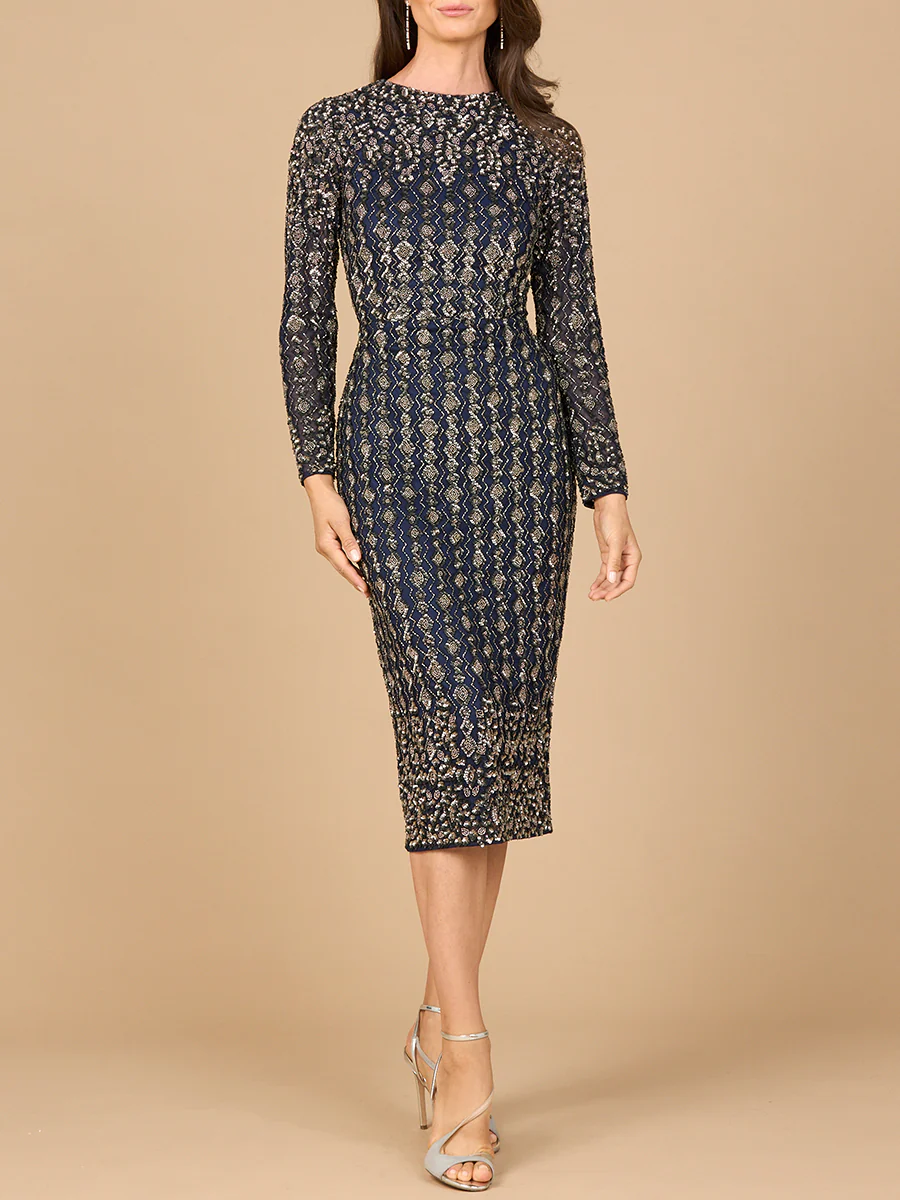 Beaded Midi Dress with Long Sleeves - Image 4