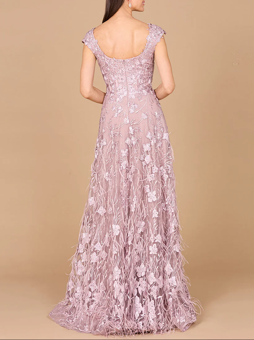 Cap Sleeves, A-line Dress with Feathers - Image 2