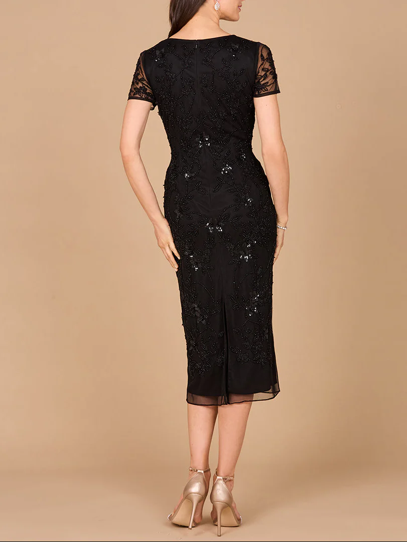 Beaded Midi Dress with Cap Sleeves - Image 3