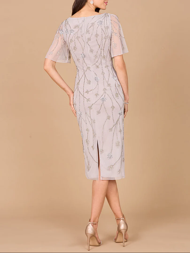 Beaded Midi Dress with Cape Sleeves - Image 2