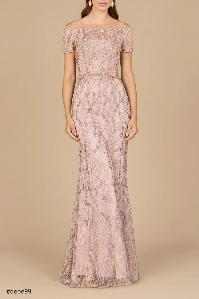 Off Shoulder Mermaid Gown with Short Sleeves - Image 2