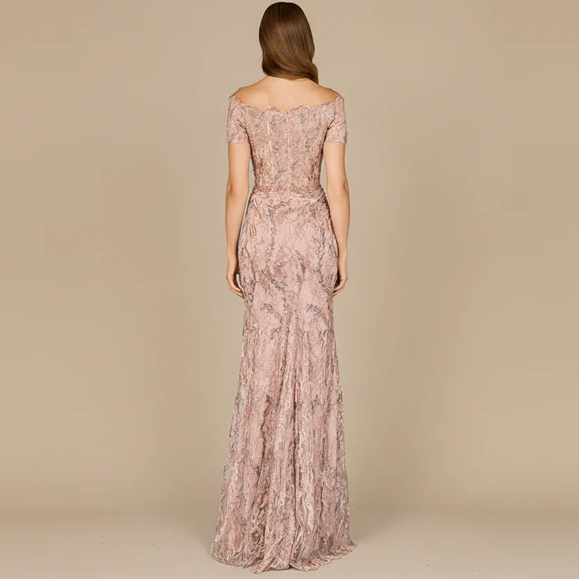 Off Shoulder Mermaid Gown with Short Sleeves - Image 3