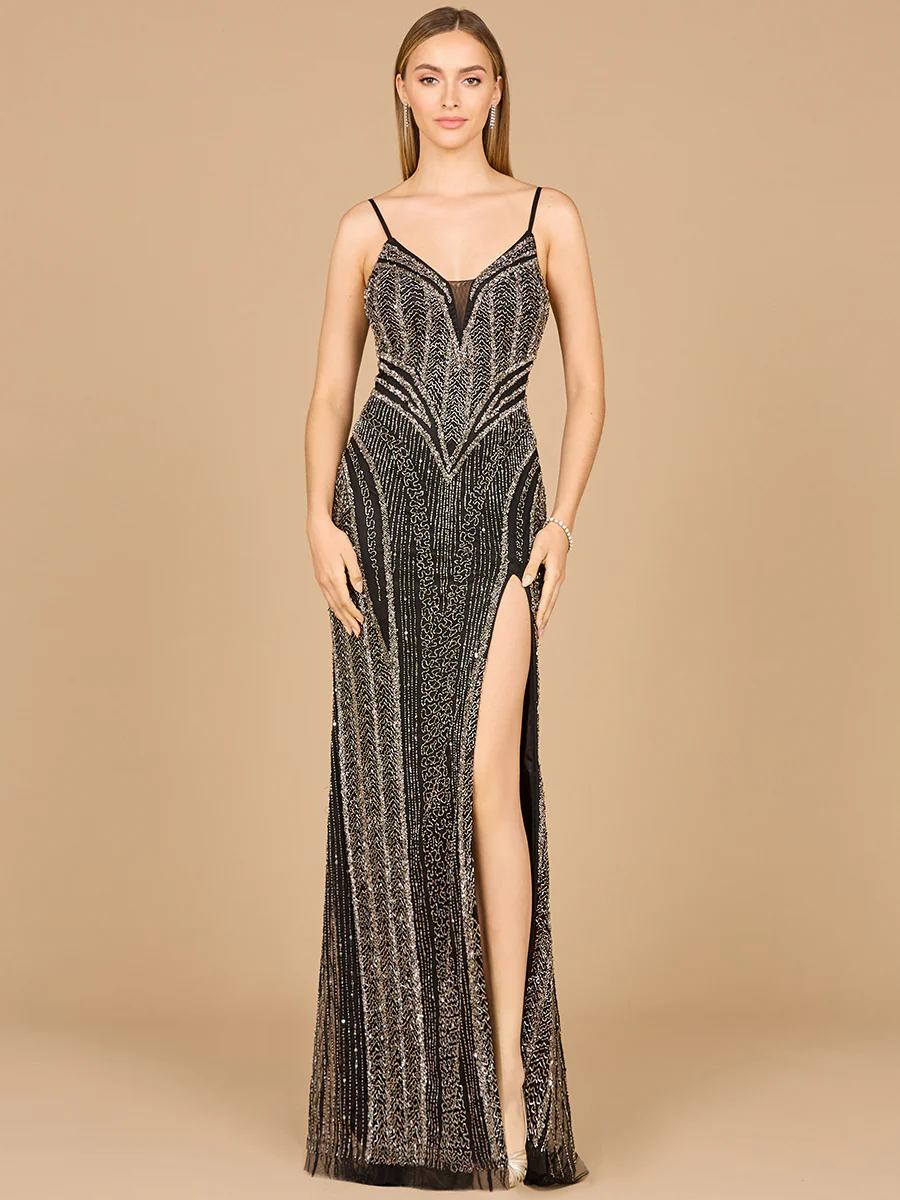 Spaghetti Strap Beaded Gown with Slit - Image 2