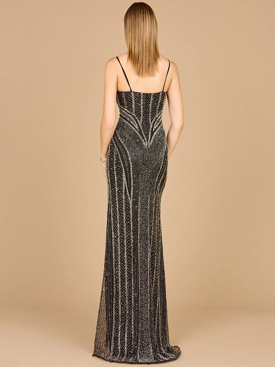 Spaghetti Strap Beaded Gown with Slit - Image 3