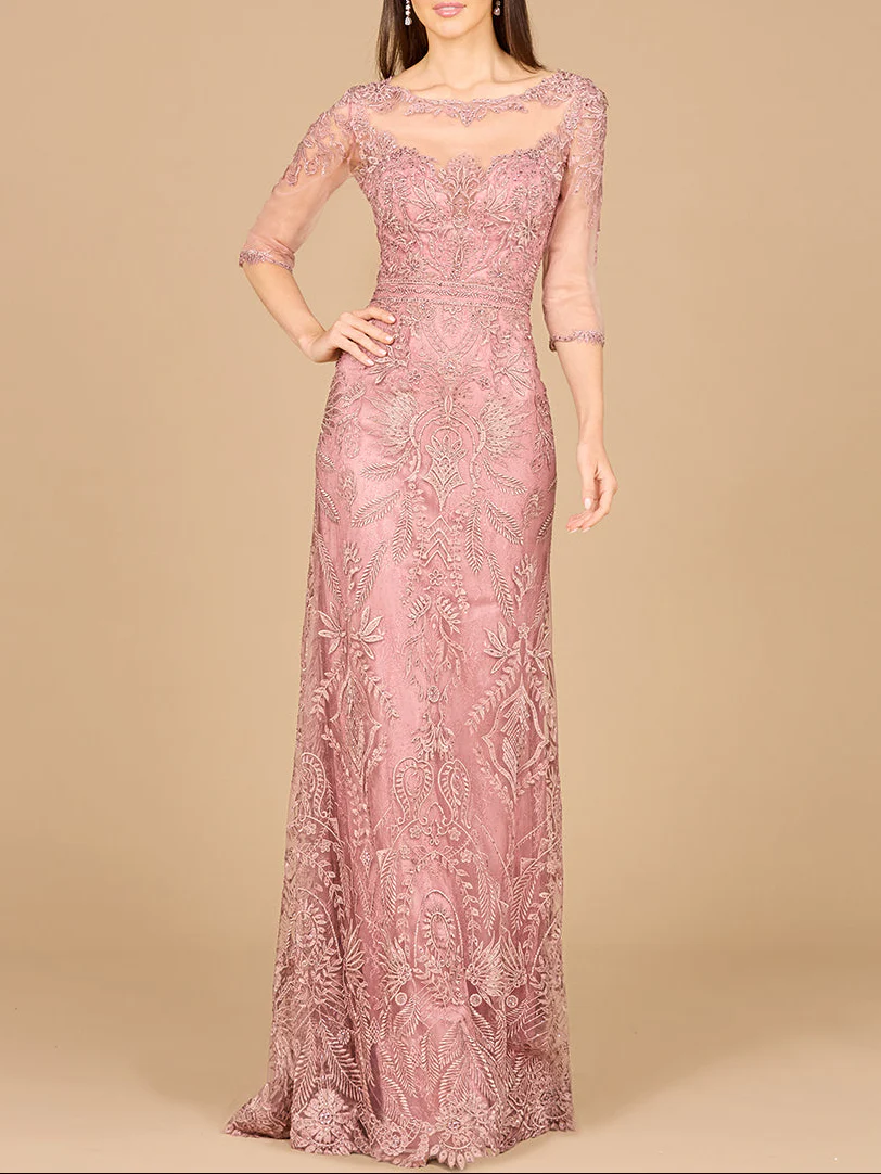 Detachable Half Sleeve Lace Sheath Gown - Image 2