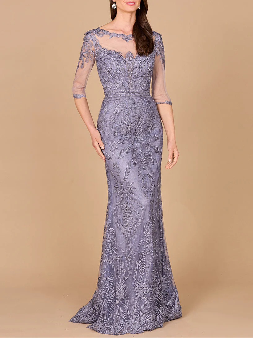 Detachable Half Sleeve Lace Sheath Gown - Image 3