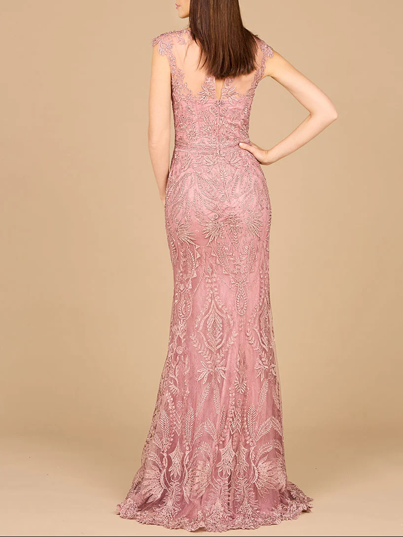 Detachable Half Sleeve Lace Sheath Gown - Image 4