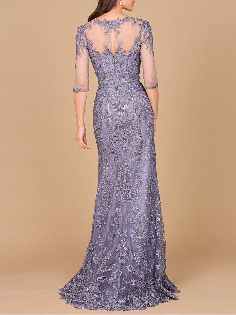 Detachable Half Sleeve Lace Sheath Gown - Image 6
